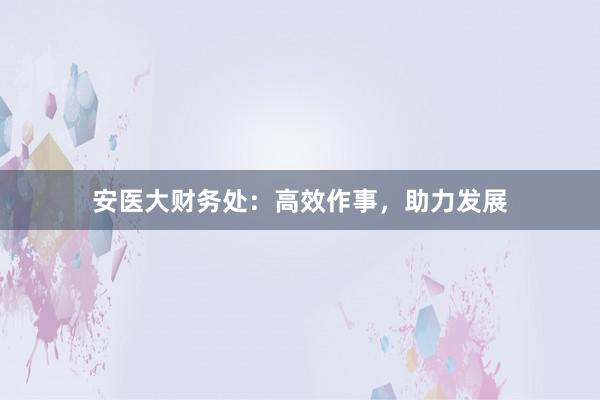 安医大财务处：高效作事，助力发展